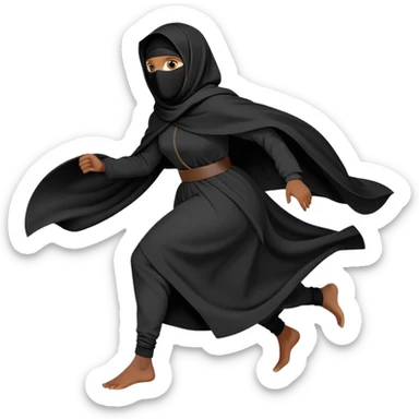 woman in a black niqab and oversized garments, running, dynamic pose sticker