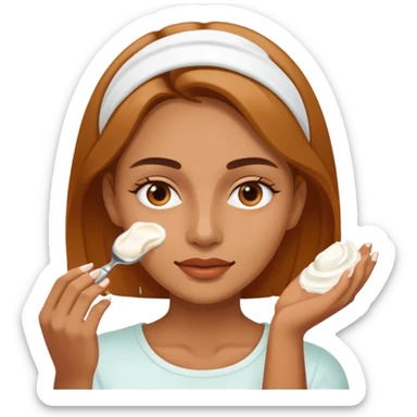 woman putting a white cream on her face sticker