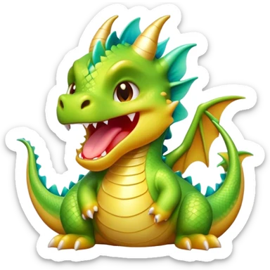 Cinematic Cute Yawning Dragon Portrait Emoji, Head tilted slightly with a dramatic, wide-open yawn, showcasing a soft, lustrous scaled body with gently drooping fins and half-closed, drowsy eyes, each scale rendered in exquisite detail under natural light; high shine, relaxed yet expressive, styled with a dash of fantastical charm, soft glowing outline, capturing the essence of a sleepy yet affectionate dragon that appears ready to stretch out and rest in its enchanted lair! sticker