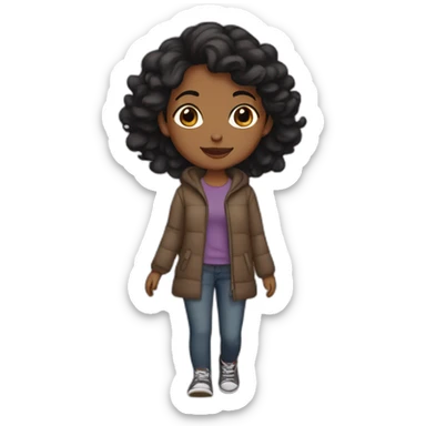 Brown girl straight black hair walking bernadoodle sticker