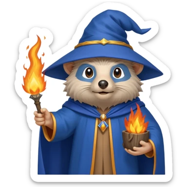 wizard hedgehog summons fire in one hand blue cape sticker