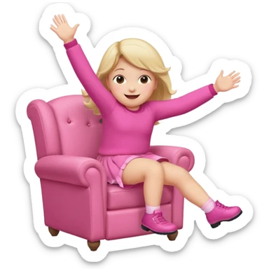 Little Girl fat but not too fat falling off of a chair half in the air chair with pink clothes on standing on chair but fell off sticker