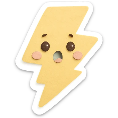 kawaii yellow lightning bolt, surprised face, no arms or legs, full body, soft pastel palette, paper craft style sticker