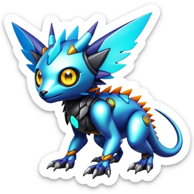  exotic shiny colorful futuristic modern cyber-Fakémon-Digimon-Trico-creature sticker