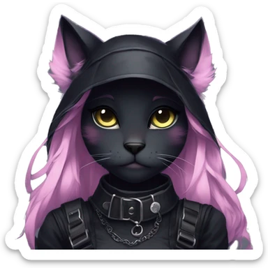 Gorgeous gothic dark techwear anime style anthro black cat furry with blushing face aesthetic and pretty edgy black with collar and harness trending style sticker