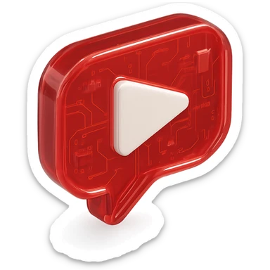 red speech bubble with inside a big red YouTube white play button, glossy circuit style sticker