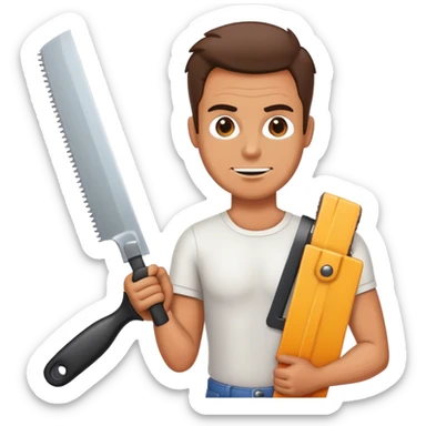 guy holding a saw sticker