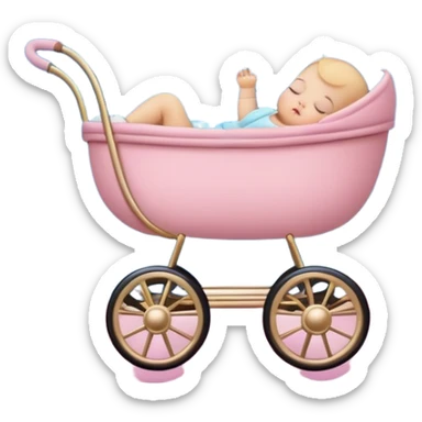sleeping baby in pink and beige stroller surrounded by many pastel blue clouds and sparkling stars sticker