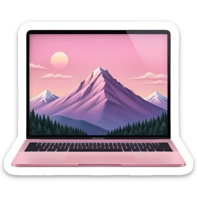 pink mac book with a light pink sky w a montain sticker