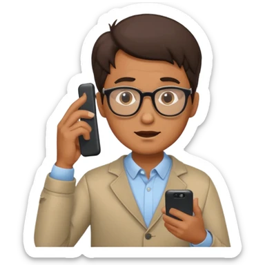 confused guy with phone in hand turned to left qualterly sticker