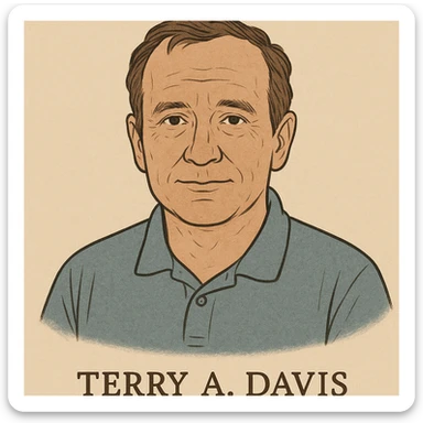 portrait of Terry A. Davis, respectful, simple digital illustration style sticker