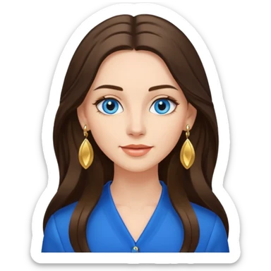 
Create an emoji of a brunette with blue eyes. She should have long hair, stylish clothing, and a friendly facial expression. Add some accessories like earrings or glasses to make the look more interesting. sticker