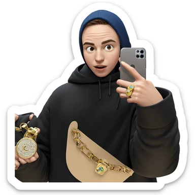 boy taking selfie with ring sticker