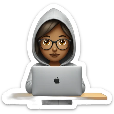 A girl with glasses in hoodie working on macbook sticker