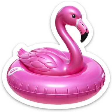 3D render of Pool Flamingo made of shiny inflatable vinyl, visible seam lines, air valve, highly reflective plastic texture, pool toy aesthetic, Apple emoji style, isolated on white background --v 6.0 sticker