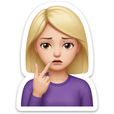 a girl looking upset with hand on face and middle finger sticker