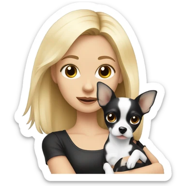 Blonde girl holding a Black and white chihuahua  sticker