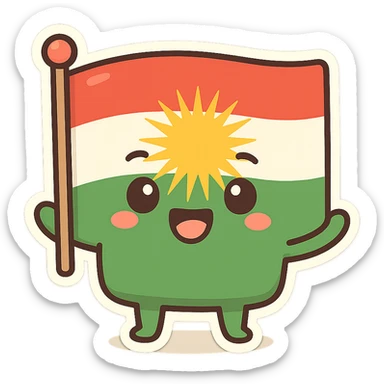cartoon sticker of the Kurdistan flag, colorful and cheerful, no text, suitable for WhatsApp and Instagram, transparent background sticker