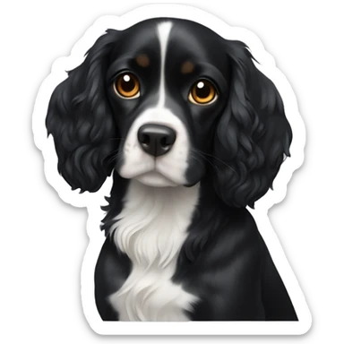 Small completely black king spaniel with white on chest sticker