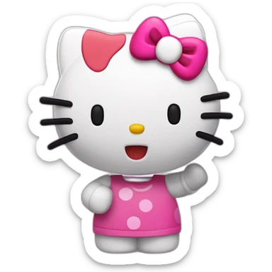 hello kitty saltando en una pata y con una mano en la cabeza sticker