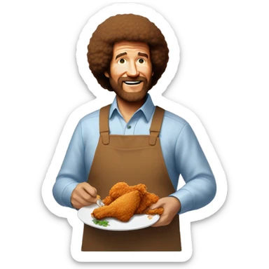 Bob Ross eating a piece of fried chicken sticker