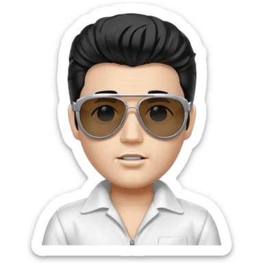 A boy with an Elvis Presley mask with sunglasses (with total black lenses)dressed as Elvis Presley (white dress) sticker