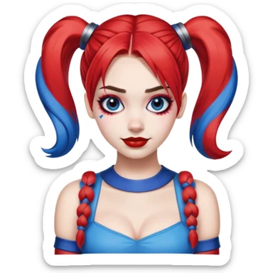 hair styled like Harley Quinn with red and blue pigtails sticker