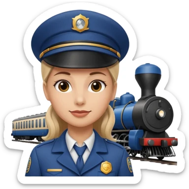 female train conductor with a train in the background sticker