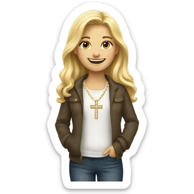 smiling blonde girl with cross necklace sticker