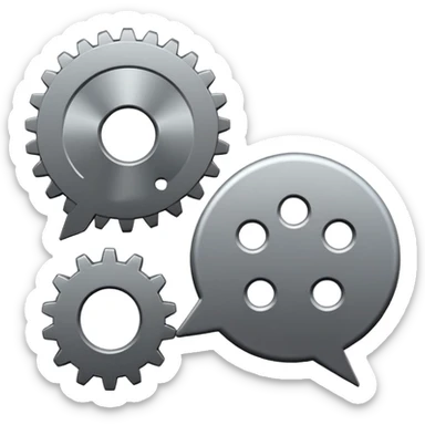 two overlapping speech bubbles, one with a gear sticker