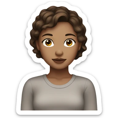 a white brown girl wirh dark brown and little highlights and short hair with brown eyes sleeping sticker