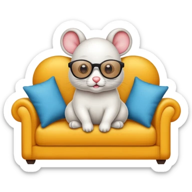 UM RATO BRANCO SENTADO EM UM SOFA, O RATO ESTA DE OCULOS ESCURO E BENGALA sticker