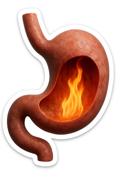 stomaco umano anatomico  con fiamma che brucia all'interno, iperrealistico 4k sticker