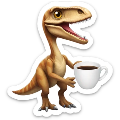Velociraptor holding a coffee  sticker