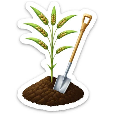 An icon featuring a wheat stalk, a spade, and a soil sample, symbolizing agronomy. The design includes a plant growing, and scientific tools, representing the study of crops, soil, and agricultural practices. Transparent background highlights sustainable farming and agricultural science. sticker