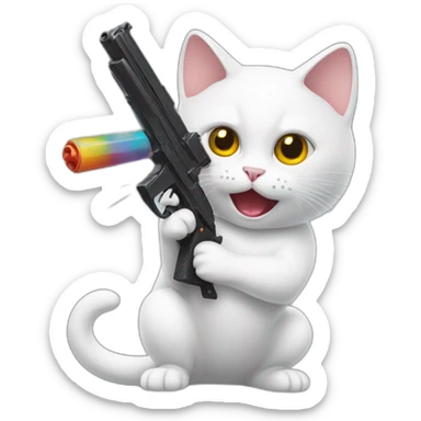 gay white cat shocked holding realistic toy gun sticker