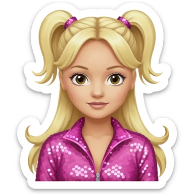 Emma Bunton from Spice Girls with long blonde two high ponytail hair, pink sequin outfit sticker