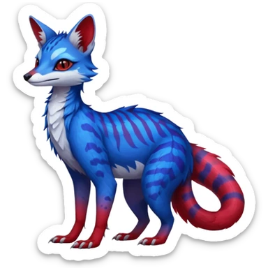 Feral Rare Fantasy vibrant cobalt-blue-crimson-red-gradients-colored colorful Vernid-Sergal-Genet-Trico-species by LiLaiRa, random markings, tufted tail, tufted ears, full body sticker