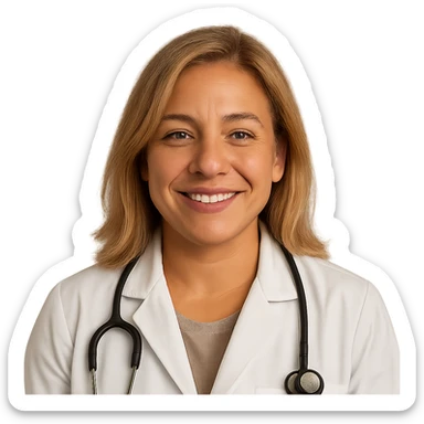 realistic and warm Latina doctor with light blonde hair sticker