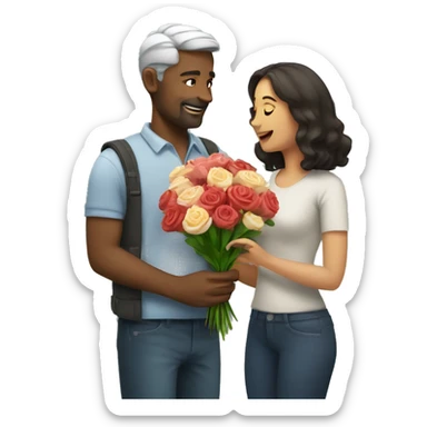 A man giving a woman flowers sticker