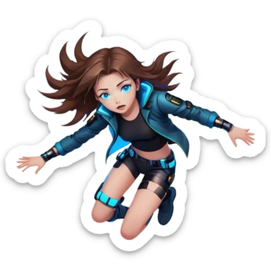 Neon cyberpunk style 
girl with brown hair and blue eyes 
falls sticker