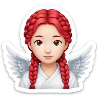 Cute Asian angel with red braided hair and oval face sticker