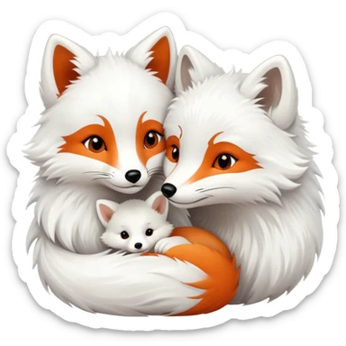 A couple, orange fox cuddling an arctic white fox sticker