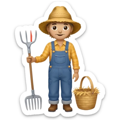 Scarecrow, Dressed like a farmer with overalls, straw hat, and a rake tucked in one arm. sticker