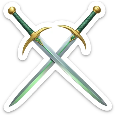 Double-edged arched sword with green color sticker