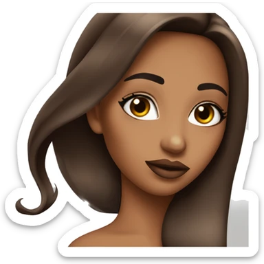 Brown long straight hair bombshell girl big lips , eyelashes makeup  sticker