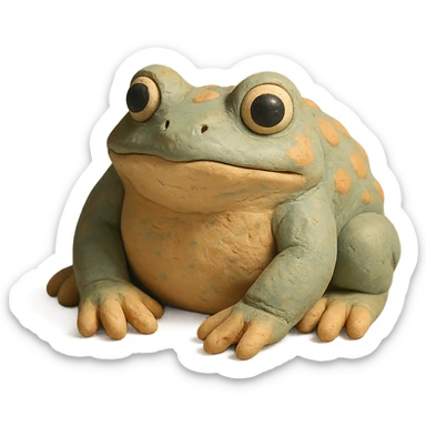 realistic bufo frog doll, claymation style, visible fingerprints, pastel colors, no background sticker