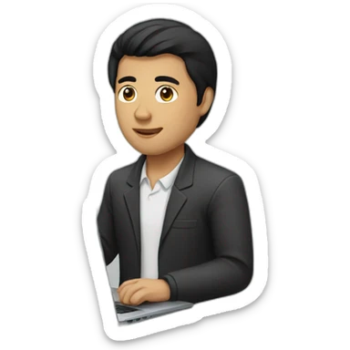 black hair central asian man with laptop sticker