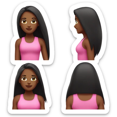 A cute black lady with long black straight hair down in a cute pink workout set sticker