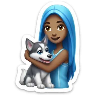 A husky girl with blue eyes holds a dolphin toy in her paw sticker